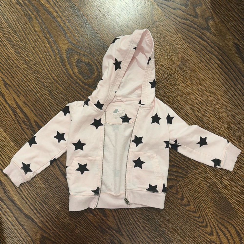 Pink and Black Star Primary Brand Zip Up Hoodie Sweatshirt 18-24 month NWOT